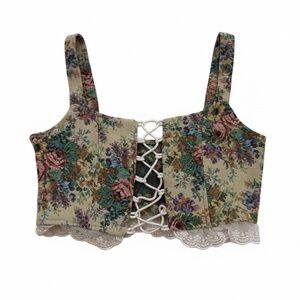 ROMWE Floral Lace-Up Crop Top - Multicolor